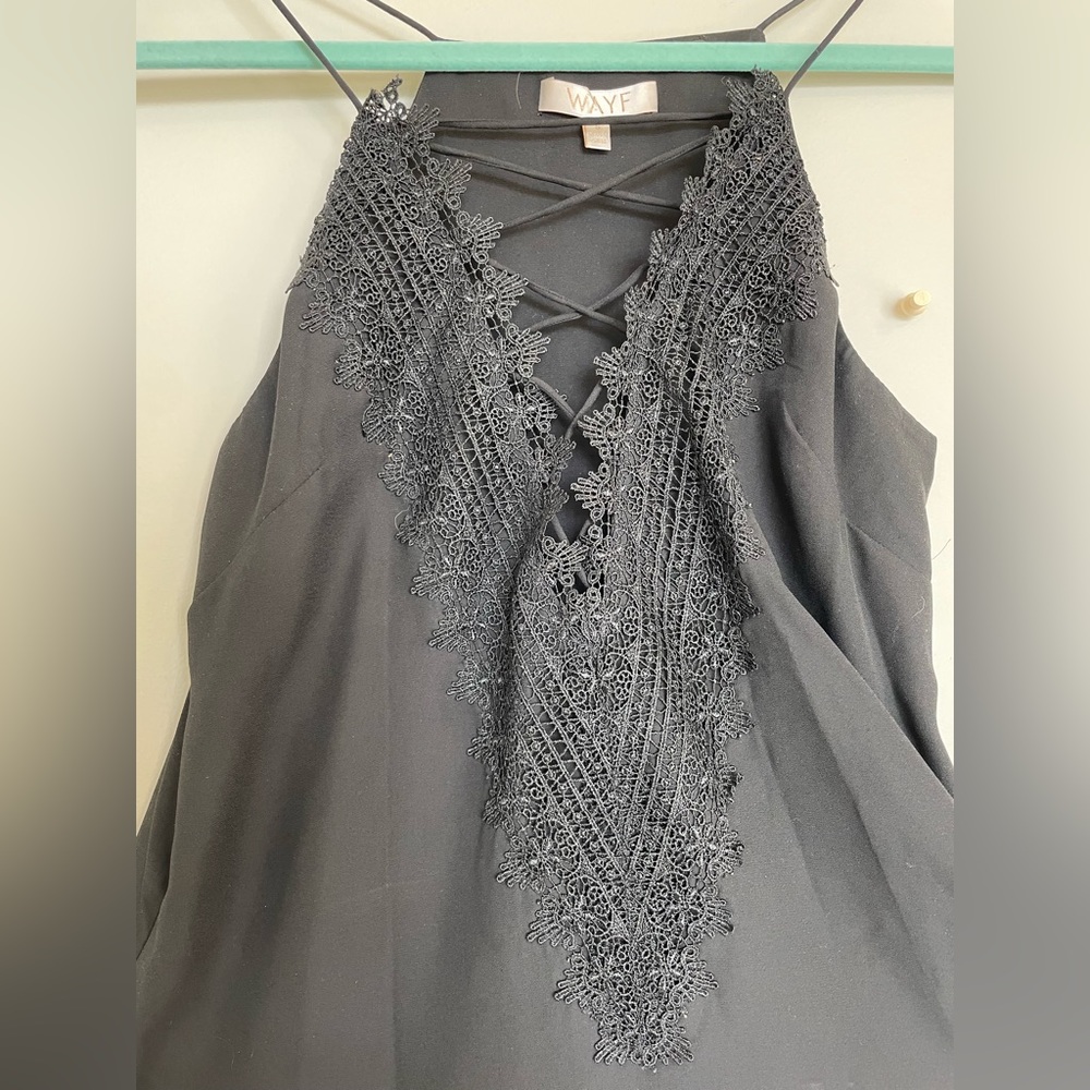 Nordstrom Silk Black Halter Lace Tank